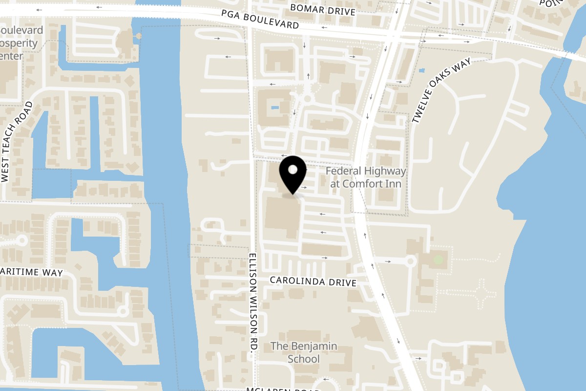 Map showing the location of Big Apple Pizza & Pasta North Palm Beach on 11249 US-1 in North Palm Beach